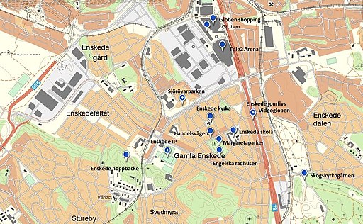 A map of the student´s lokal sites in Enskede, Stockholm Sweden. 