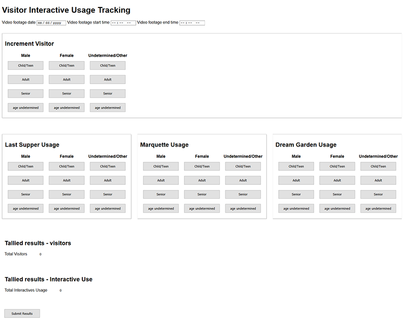 web form with button for entering visitors and digital interactive users, by age and gender