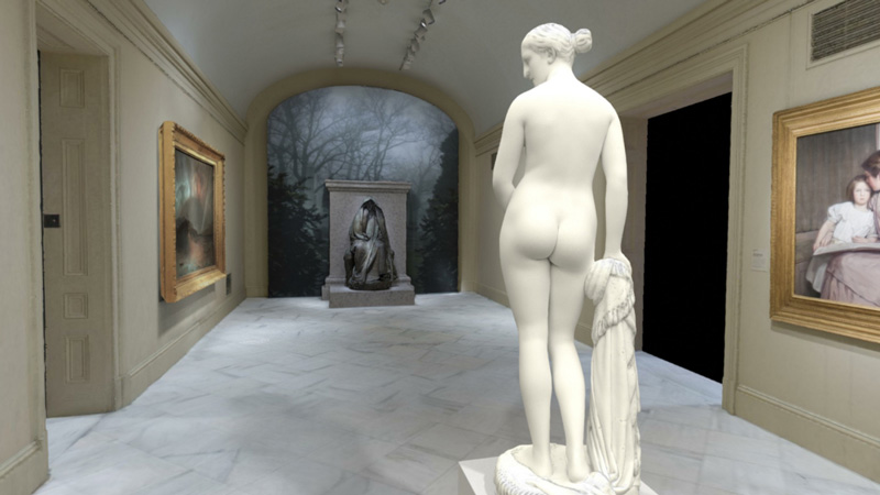 Screenshot showing back of nude female sculpture, The Greek Slave