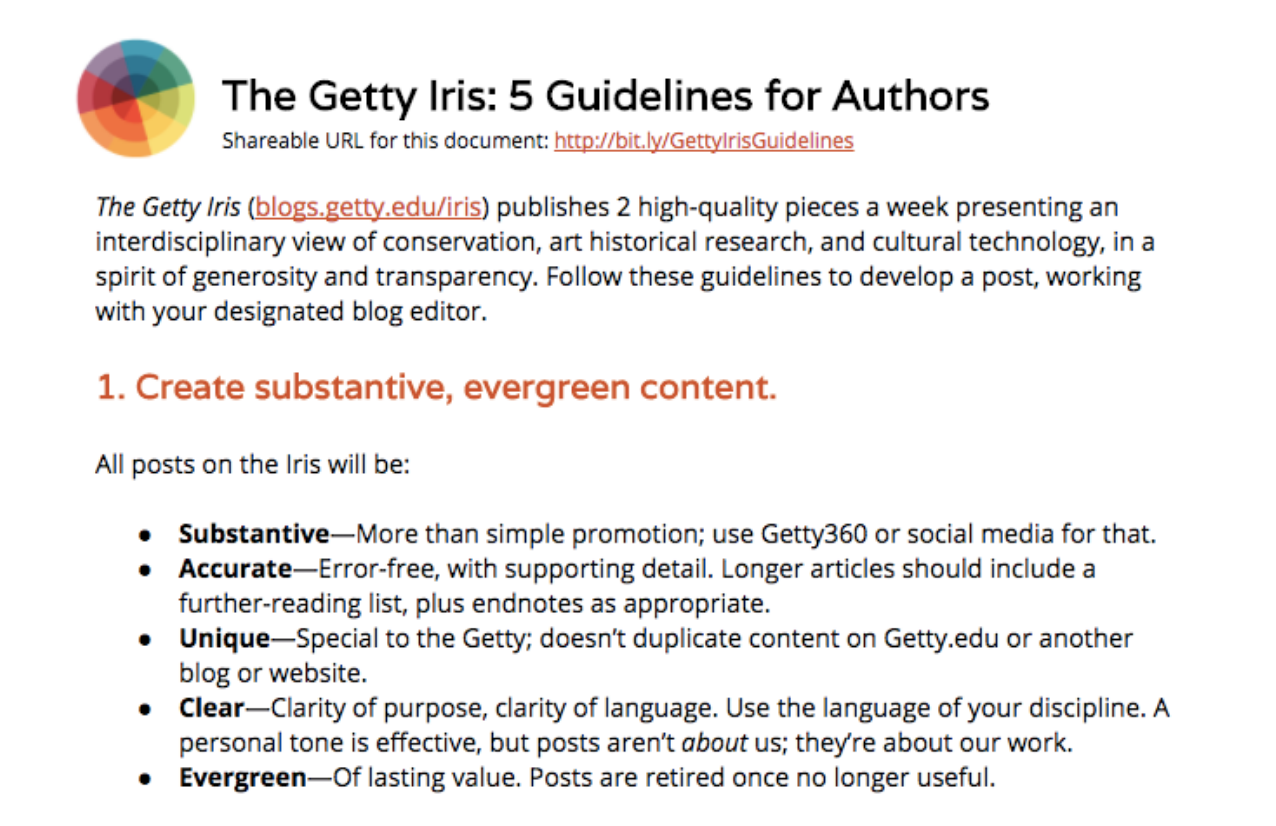 Screenshot of The Getty Iris: 5 Guidelines for Authors
