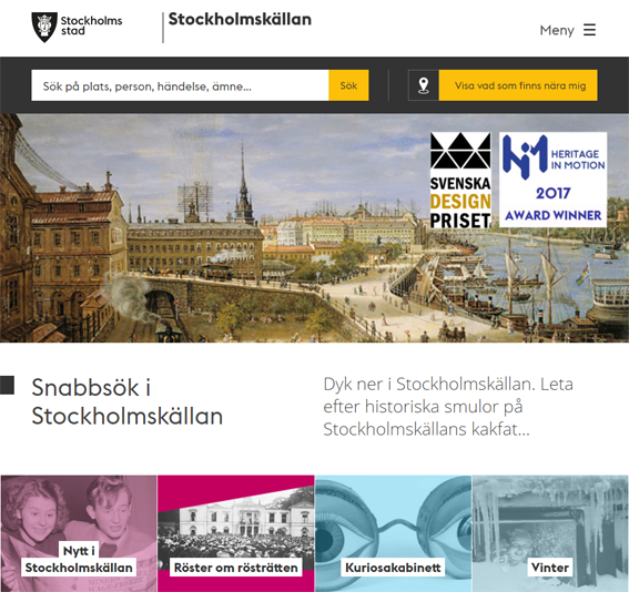 Stockholmskällan's landing page